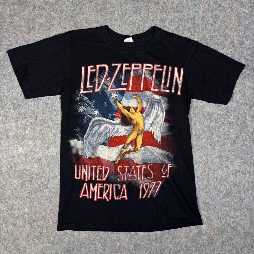 Led Zeppelin T Shirt Mens Small Black 1977 US Tour Icarus Graphic Rock Tee Anvil
